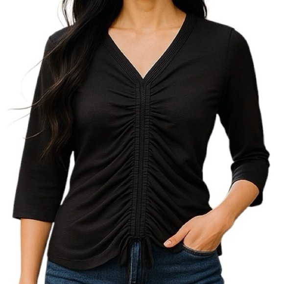 BOLD ELEMENTS Blouse Ties up the front 3/4 sleeves Black Juniors XL Like New - Picture 1 of 10